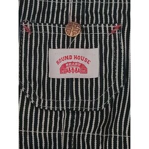 Vintage Bib Overalls Round House Brand USA Kids Blue White Striped Denim Size 3T